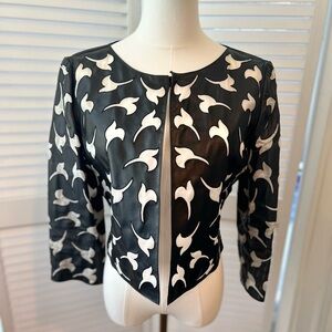 ☀️ Armani Collezioni leather bolero cropped jacket, silk cutouts.